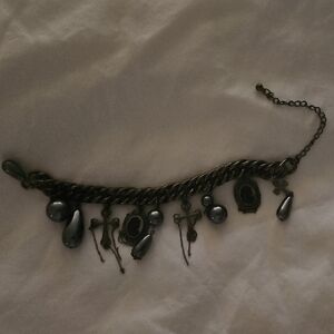 Black Gothic Charm Bracelet with Chain-Link Design